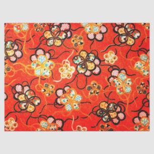 STYLIZED BLUMEN, SCHWARZ-WEISSE BAND-HELLES ROT SEIDENPAPIER