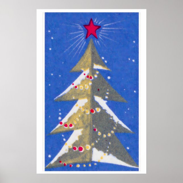Stylized Christmas Tree Mid-Century Matchbox Label Poster (Vorne)
