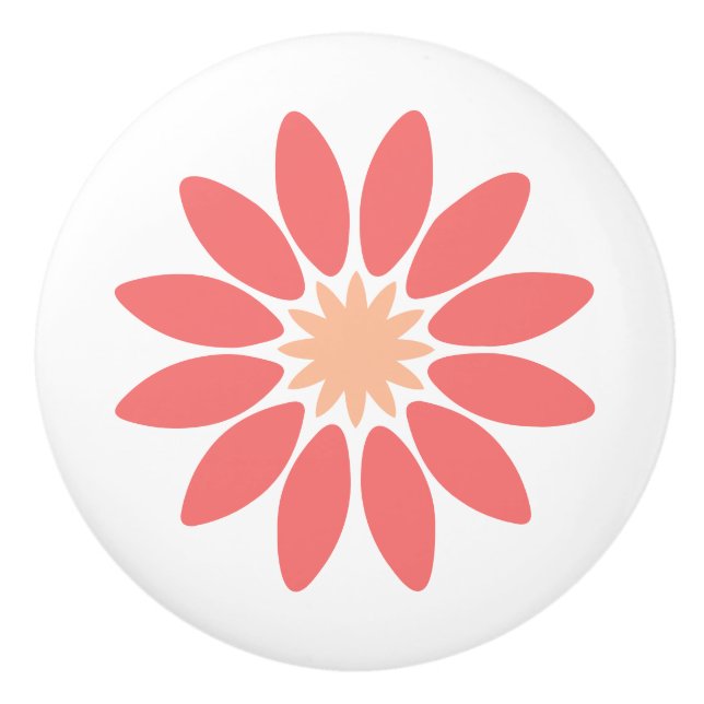 Stylized Coral Daisy with Peach Center Keramikknauf (Vorderseite)