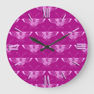 Stylized Deco butterfly  - magenta and pink Große Wanduhr
