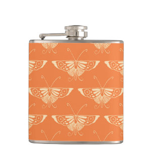 Stylized Deco butterfly - orangefarbene Coral Flachmann