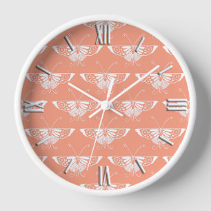 Stylized Deco butterfly - orangefarbene Coral Uhr