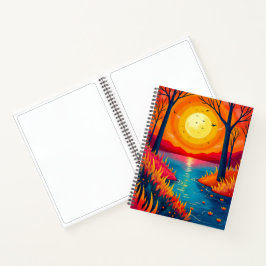 Stylized Fiery Sunset Lake Dreamy Scenery Notizbuch