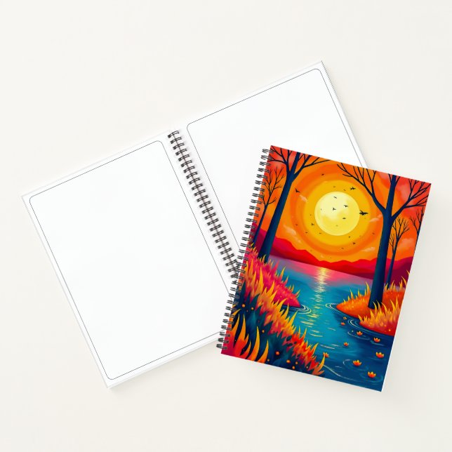 Stylized Fiery Sunset Lake Dreamy Scenery Notizbuch (Innenseite)