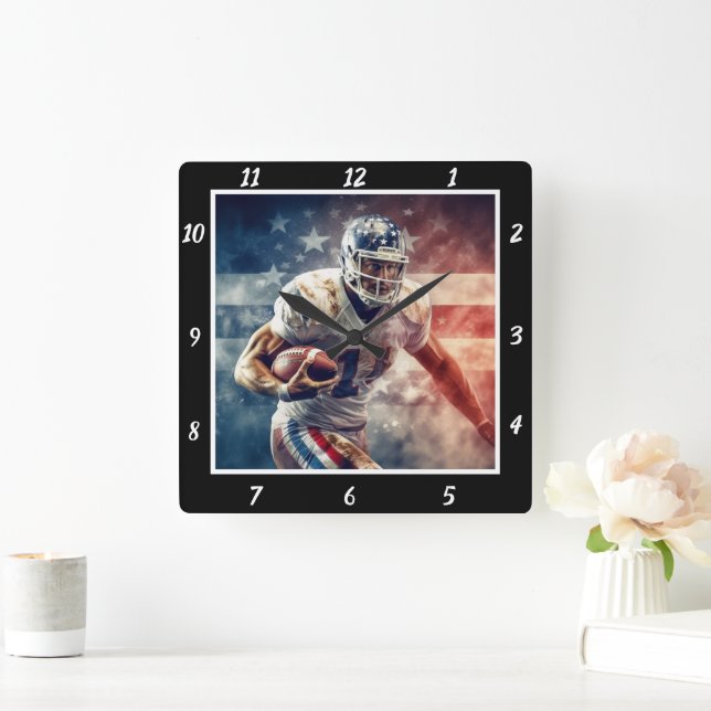 Stylized Football Player Quadratische Wanduhr (Zuhause)