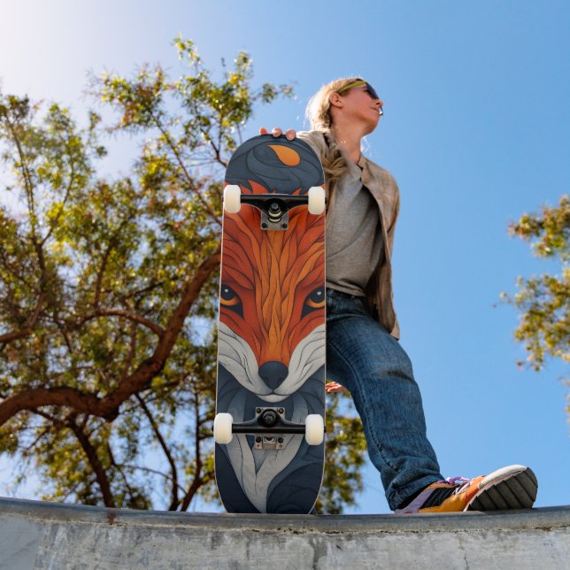 Stylized Fox Illustration with Floral Background Skateboard (Außen 1)