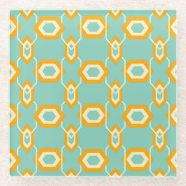 Stylized geometric pattern in bold orange hexagon glasuntersetzer