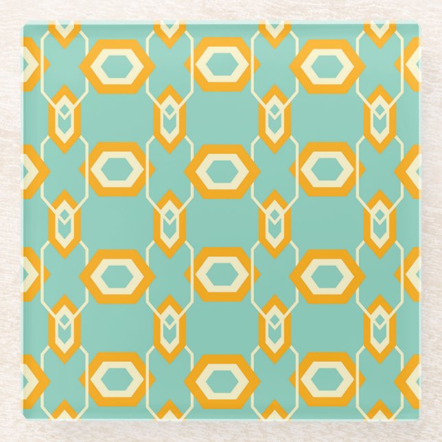 Stylized geometric pattern in bold orange hexagon glasuntersetzer (Vorderseite)