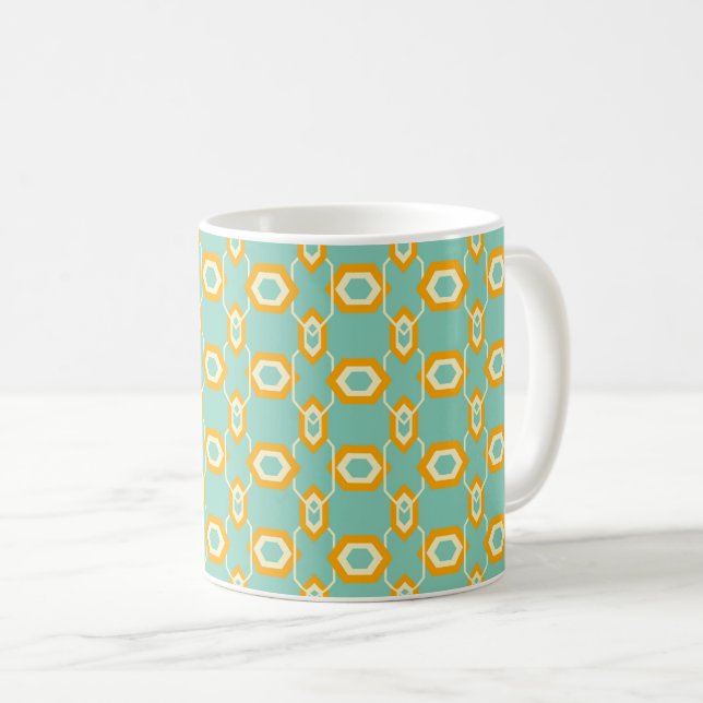 Stylized geometric pattern in bold orange hexagon kaffeetasse (VorderseiteRechts)