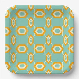 Stylized geometric pattern in bold orange hexagon pappteller