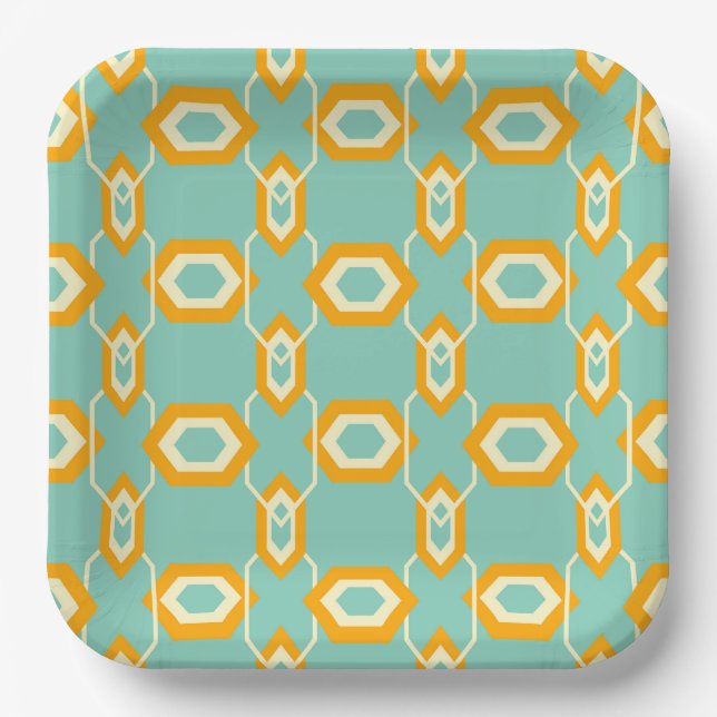Stylized geometric pattern in bold orange hexagon pappteller (Vorderseite)