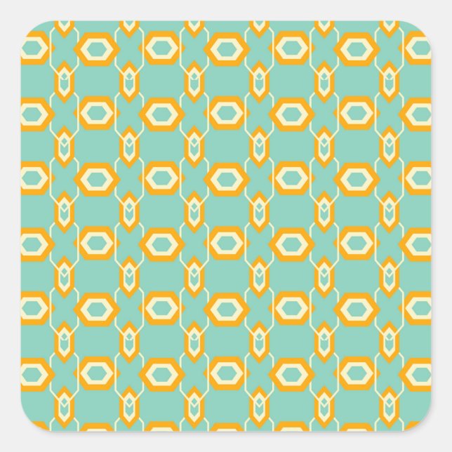 Stylized geometric pattern in bold orange hexagon quadratischer aufkleber (Vorderseite)