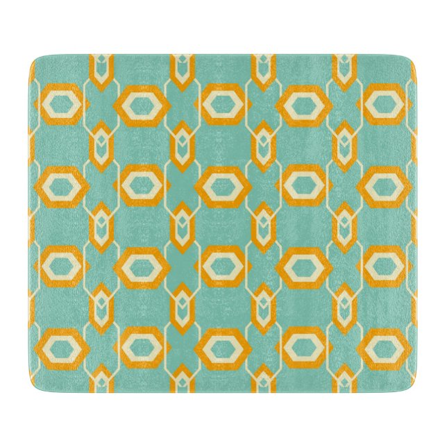 Stylized geometric pattern in bold orange hexagon schneidebrett (Vorderseite)