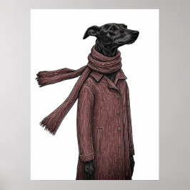 Stylized Greyhound Drawing with Vintage Coat Poster