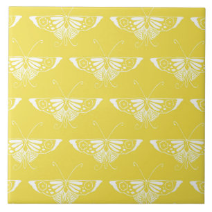 Stylized Kunst-Dekoschmetterling - Gelb und Weiß Fliese