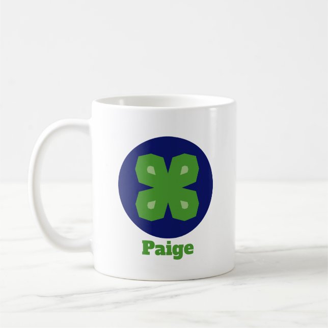 Stylized Lucky Clover in Dark Blue Circle Kaffeetasse (Links)