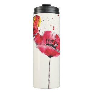 Stylized malte Watercolormohnblumen-Blume Thermosbecher