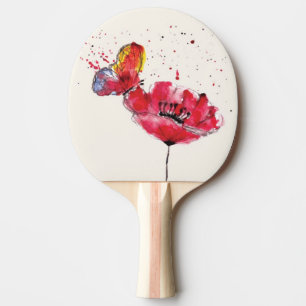 Stylized malte Watercolormohnblumen-Blume Tischtennis Schläger