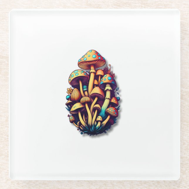 Stylized Mushroom Cluster with Colorful Caps on Vi Glasuntersetzer (Vorderseite)