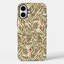 Stylized pink bell-shaped floral pattern iPhone 16 plus hülle