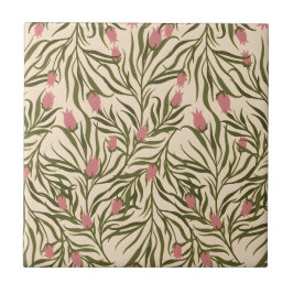 Stylized pink bell-shaped floral pattern fliese