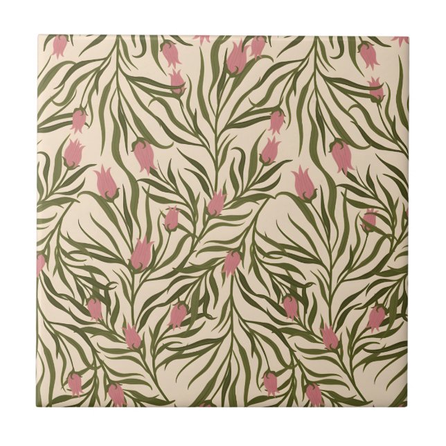 Stylized pink bell-shaped floral pattern fliese (Vorderseite)