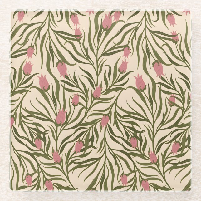 Stylized pink bell-shaped floral pattern glasuntersetzer (Vorderseite)