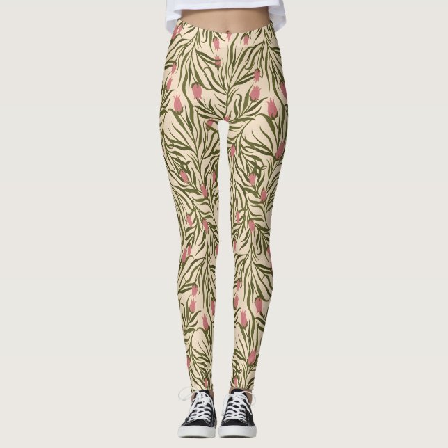 Stylized pink bell-shaped floral pattern leggings (Vorderseite)