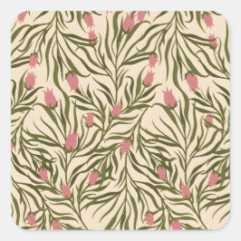 Stylized pink bell-shaped floral pattern quadratischer aufkleber