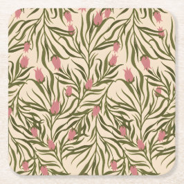 Stylized pink bell-shaped floral pattern rechteckiger pappuntersetzer