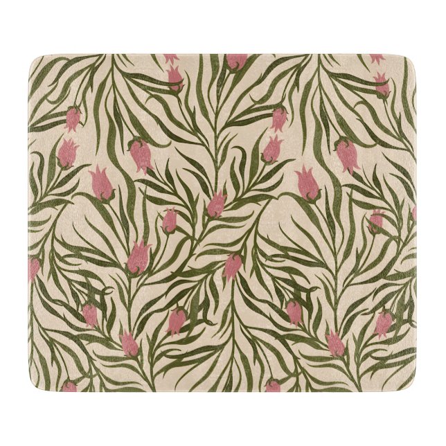 Stylized pink bell-shaped floral pattern schneidebrett (Vorderseite)