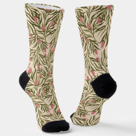 Stylized pink bell-shaped floral pattern socken