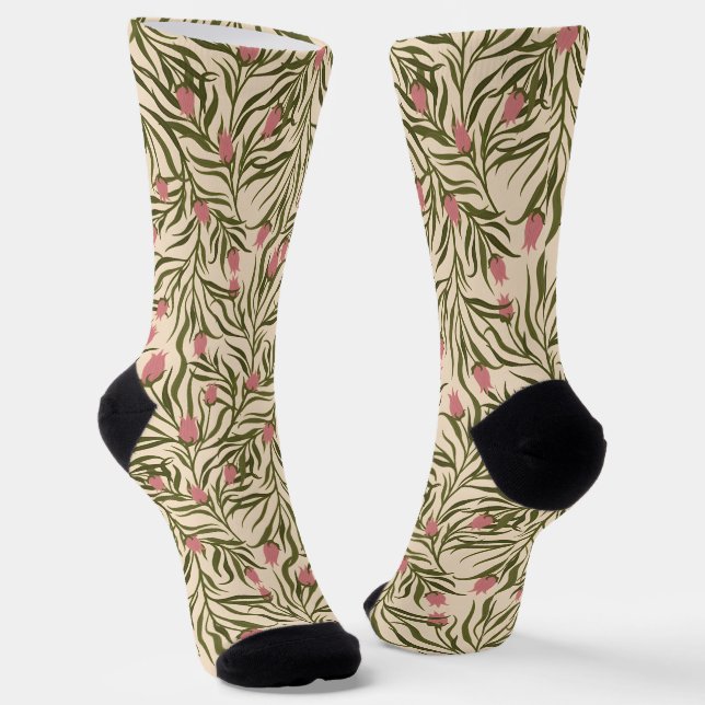 Stylized pink bell-shaped floral pattern socken (Gewinkelt)