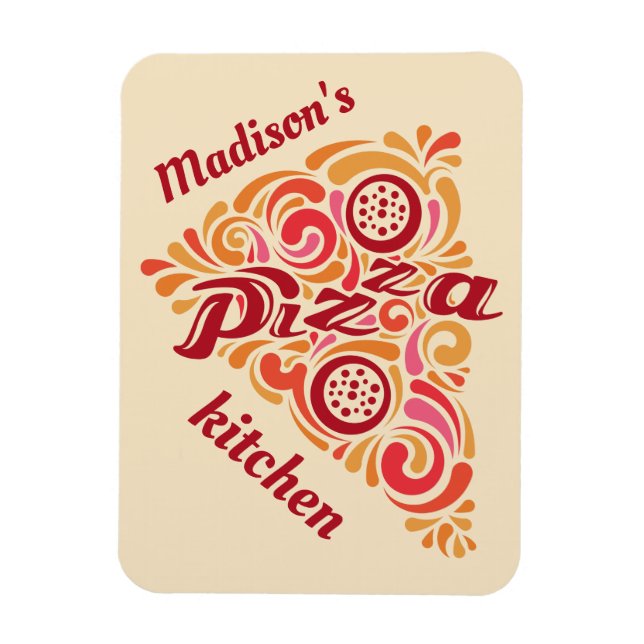 Stylized Pizza custom name kitchen magnet (Vertikal)