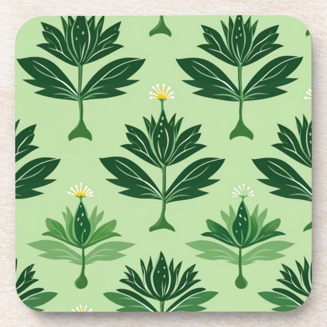Stylized Plant Pattern – Harmony in Green Getränkeuntersetzer (Vorderseite)