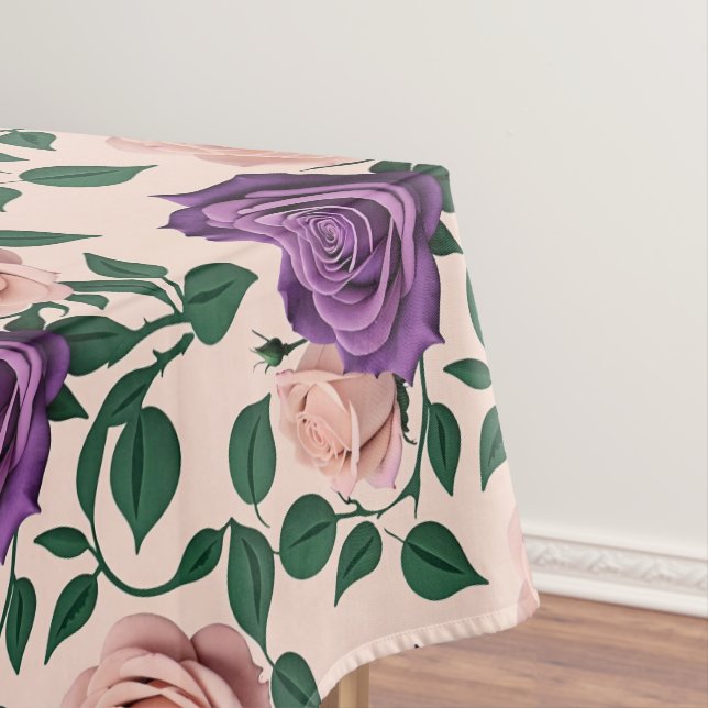 Stylized Purple Roses With Green Accents Tischdecke (Beispiel)