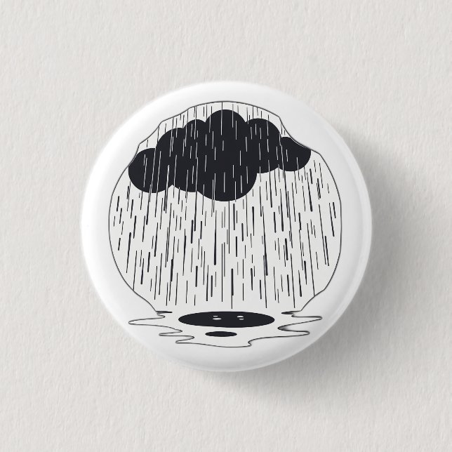 Stylized Rain Cloud with Falling Rain and Puddle Button (Vorderseite)