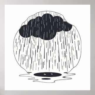 Stylized Rain Cloud with Falling Rain and Puddle Poster