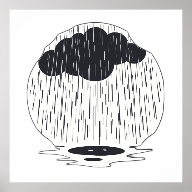 Stylized Rain Cloud with Falling Rain and Puddle Poster (Vorne)