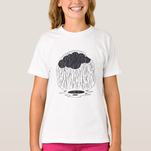 Stylized Rain Cloud with Falling Rain and Puddle T-Shirt (Vorderseite)