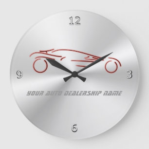 Stylized Red Sportscar on radial metallic-look Große Wanduhr