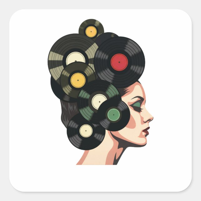 Stylized Retro Vinyl Record Poster Art Quadratischer Aufkleber (Vorderseite)