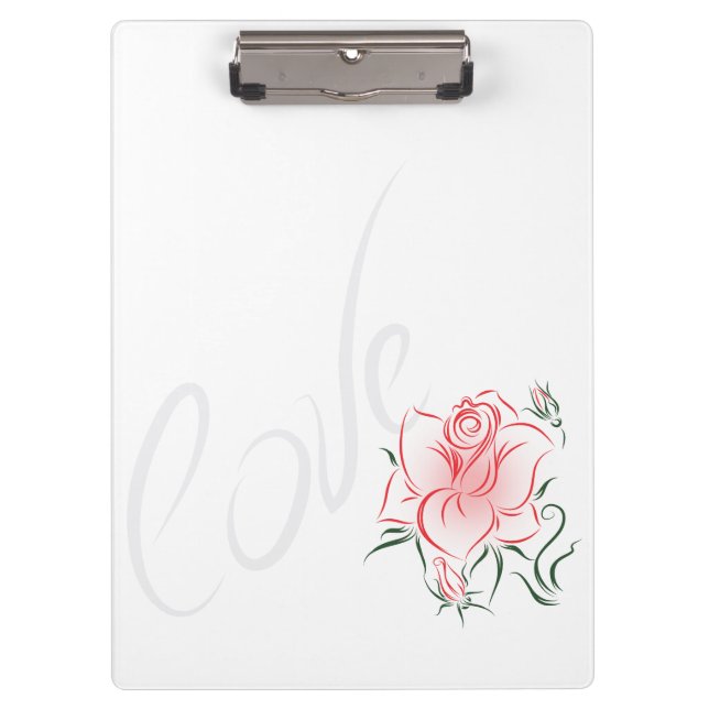 Stylized Rote Rose und Liebe Klemmbrett (Vorderseite)