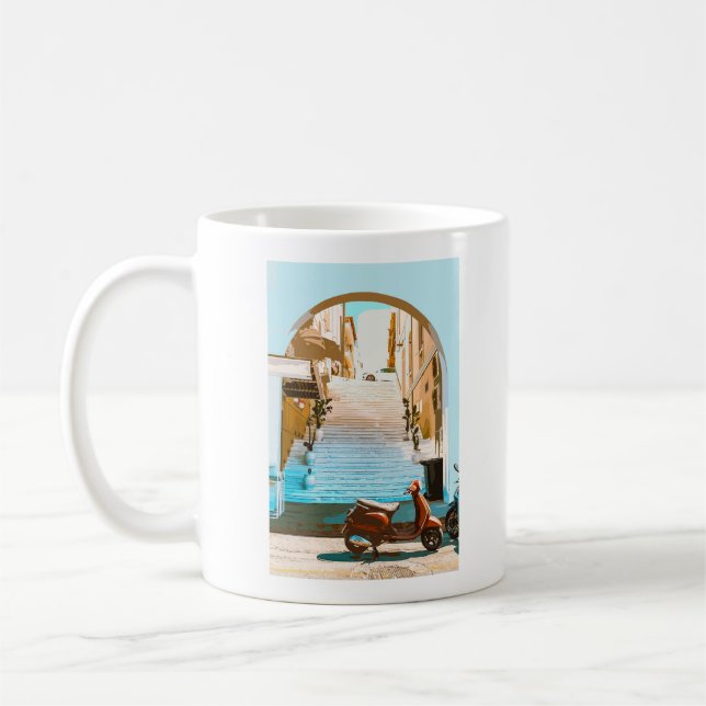 Stylized Summer Coastal Staircase Architecture Kaffeetasse (Links)