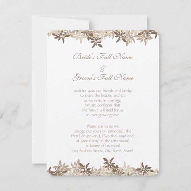 Stylized TAN- und BrownblumenBlätter Einladung (Rückseite)