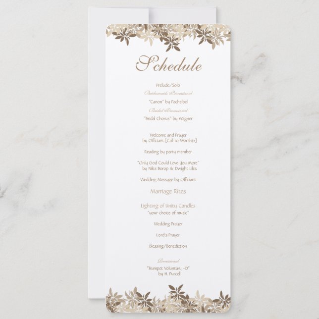 Stylized TAN- und BrownblumenBlätter-Zeitplan Einladung (Rückseite)