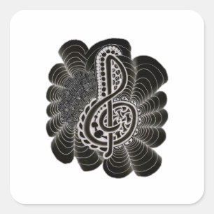 Stylized White on Black Treble Schlüssel Music Doo Quadratischer Aufkleber