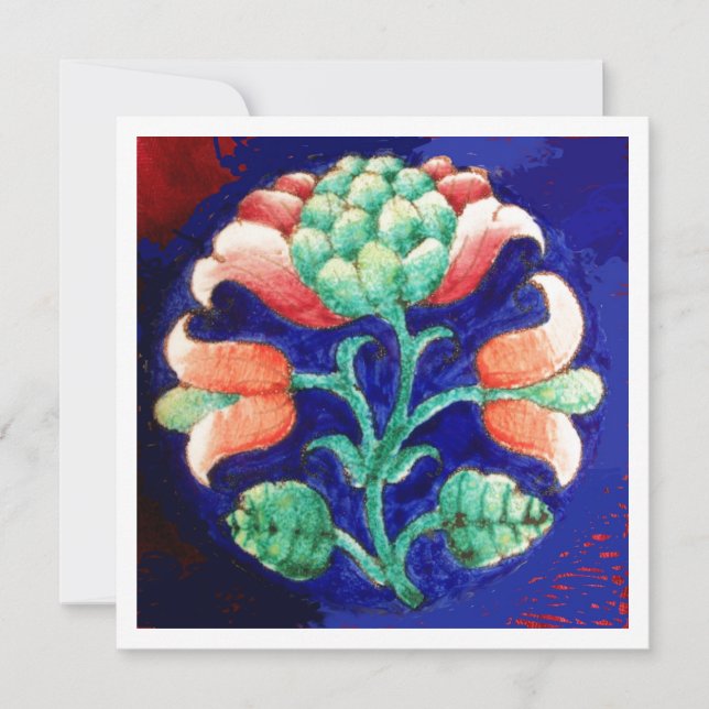 STYLIZIERTE BLUME/PINK RED GREEN ORANGE BLUE FLORA EINLADUNG (Vorderseite)