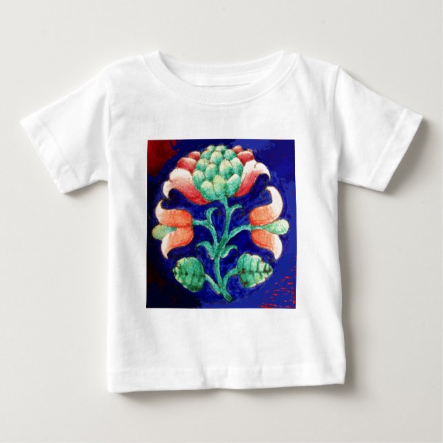 STYLIZIERTE BLUME / ROTES PINK GREEN BLUE FLORAL BABY T-SHIRT (Vorderseite)