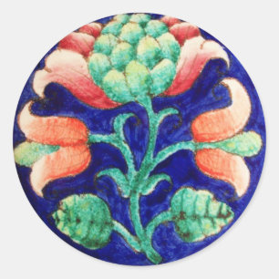 STYLIZIERTE BLUME / ROTES PINK GREEN BLUE FLORAL RUNDER AUFKLEBER